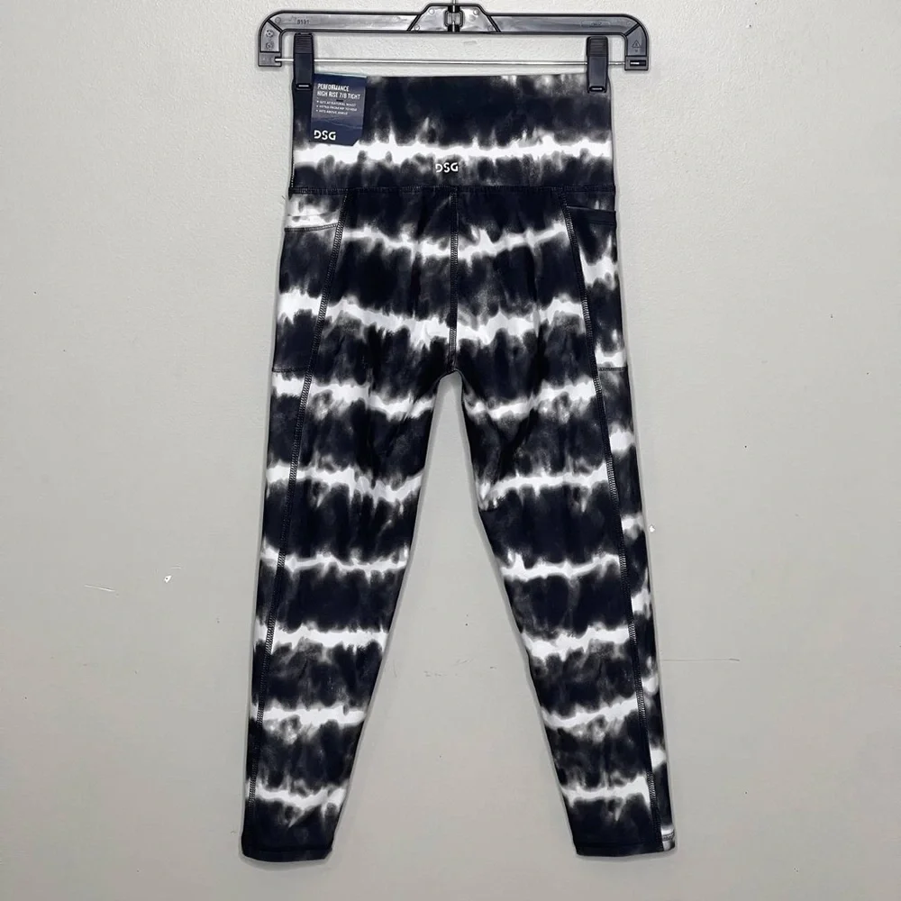 DSG High Rise/Mid‎ Rise Girls Tights, Sz 7/8, Stripe Dye Black, NWT